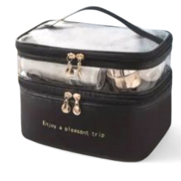 Handbags - Double layer Black cosmetic bag with Clear top